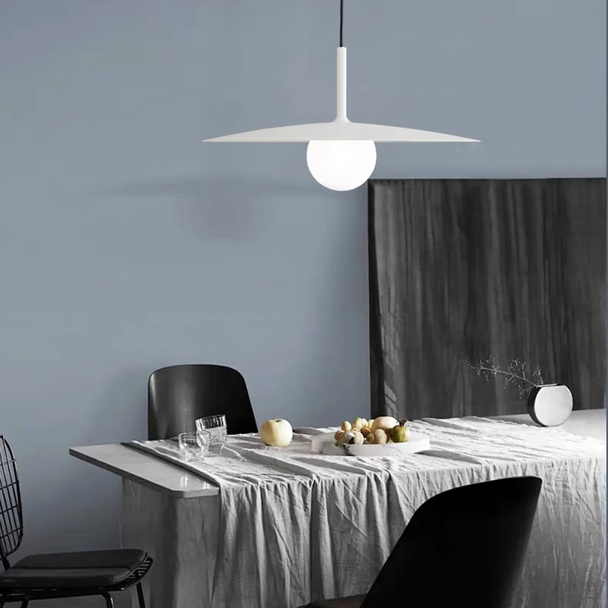 Minimalist Metal And Glass Hooded Study Room Pendant Light, Black/Grey/White