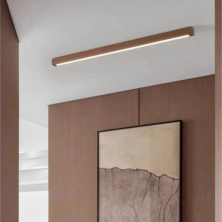 Minimalist Wooden And Acrylic Linear Hallway Ceiling Light, Dark Wood/Natural Wood, Trichromatic Light