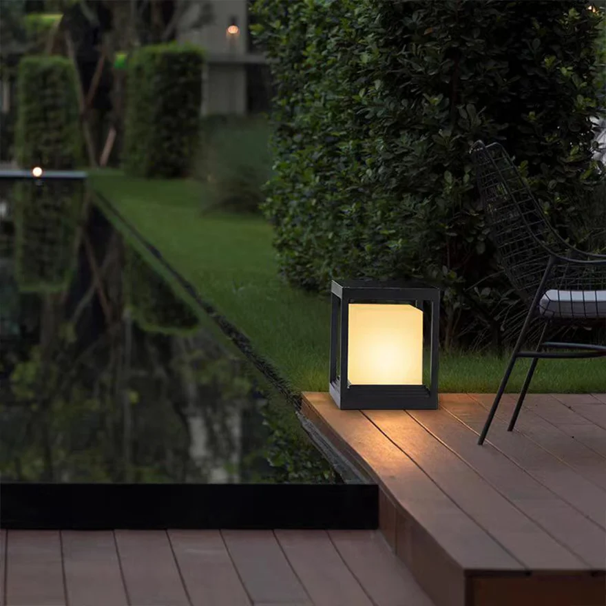 Minimalist Metal Square Garden Outdoor Lamp, Black