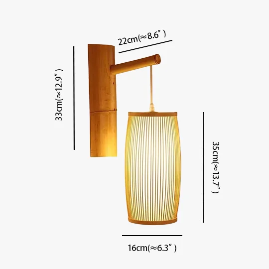 Boho Rattan And Acrylic Lantern Dining Room Wall Lamp, Natural Wood