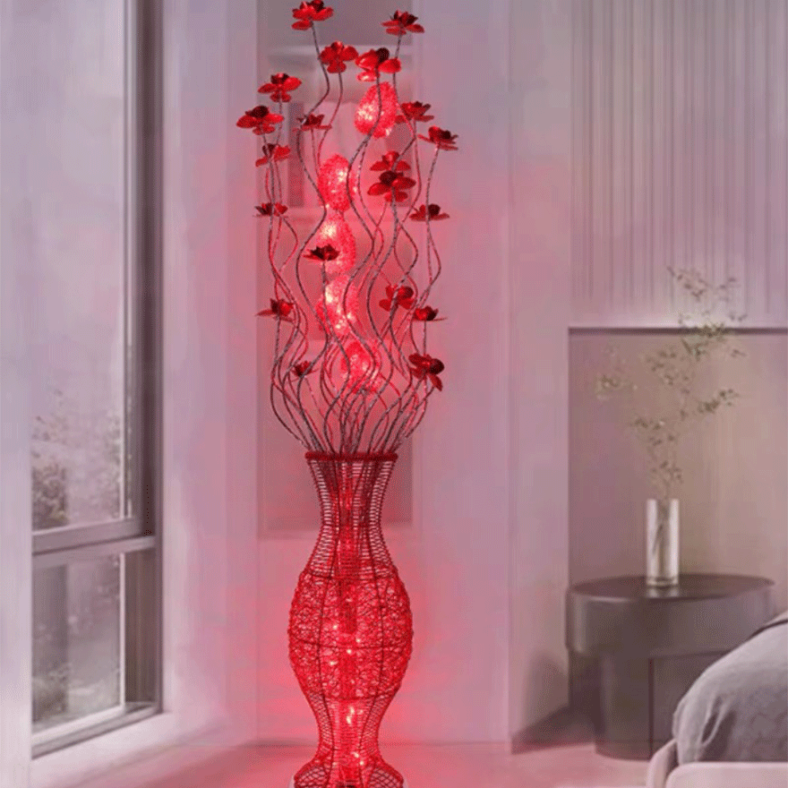 Art Deco Metal  Flower Vase Living Room Floor Lamp, Red