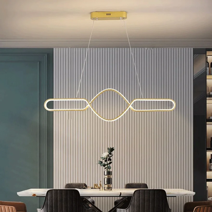 Minimalist Metal Cross Linear Dining Room Pendant Light With Dimmer, Black/Gold