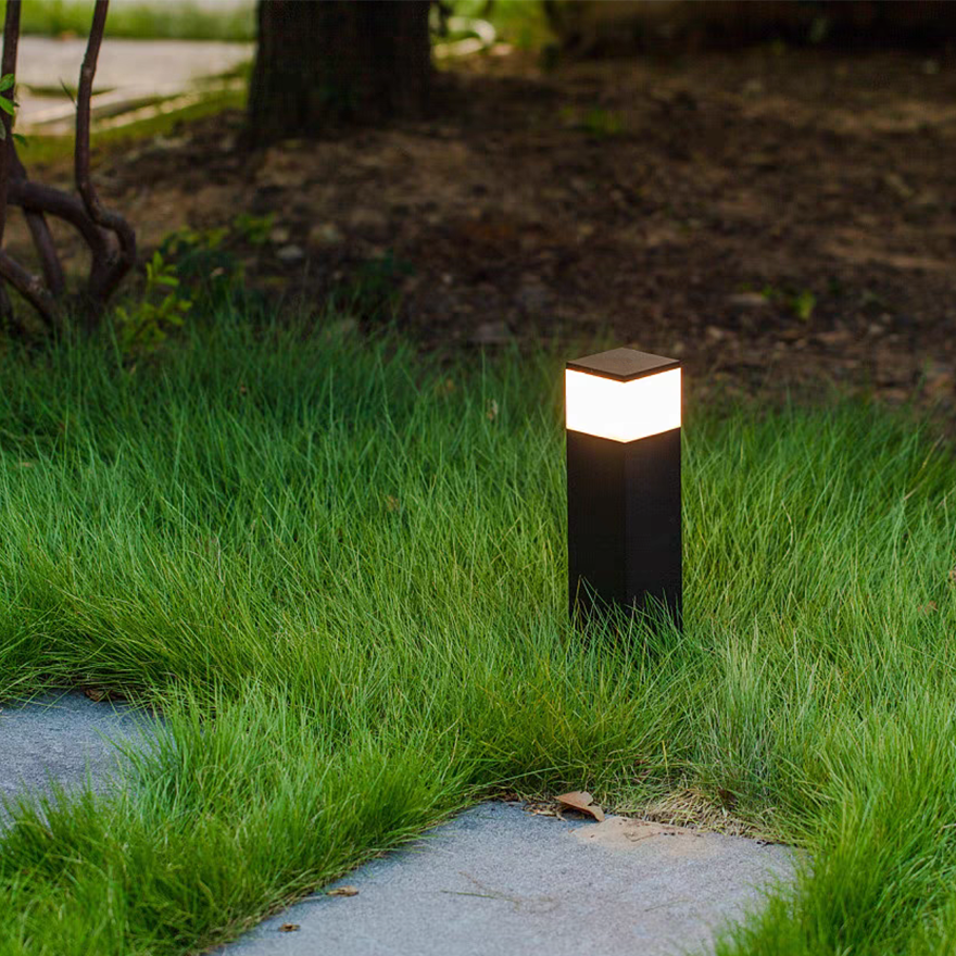 Modern Metal Cylindrical Outdoor Path Light, Black