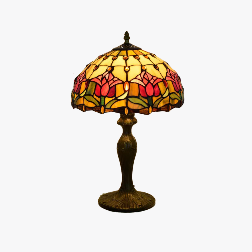 Art Deco Metal And Glass Dome Bedroom Table Lamp, Multicolor | Liiffy