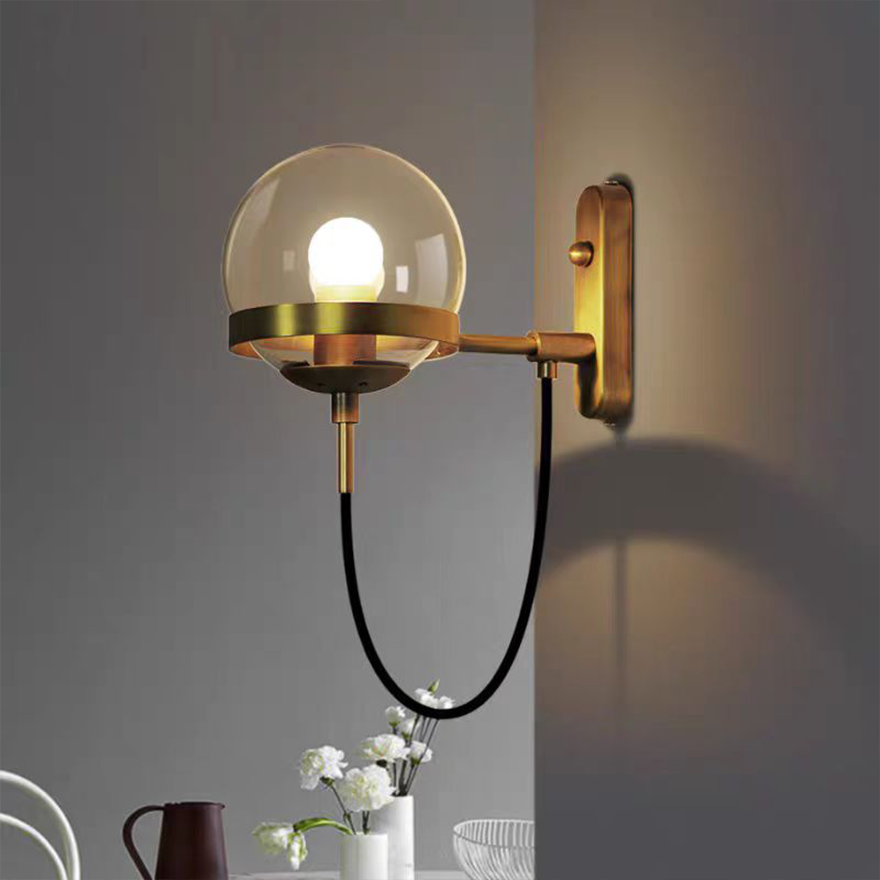 Retro Metal And Glass Globular Bedroom Wall Lamp, Black/Bronze