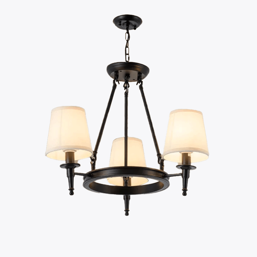 Retro Metal And Fabric Geometric Study Room Chandelier Pendant Light, Black/Antique Brass