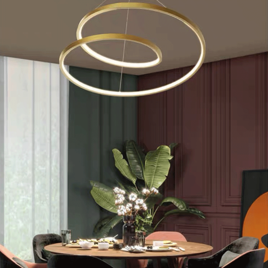 Unusual Copper And Acrylic Curved Circle Living Room Pendant Light, Black/Gold