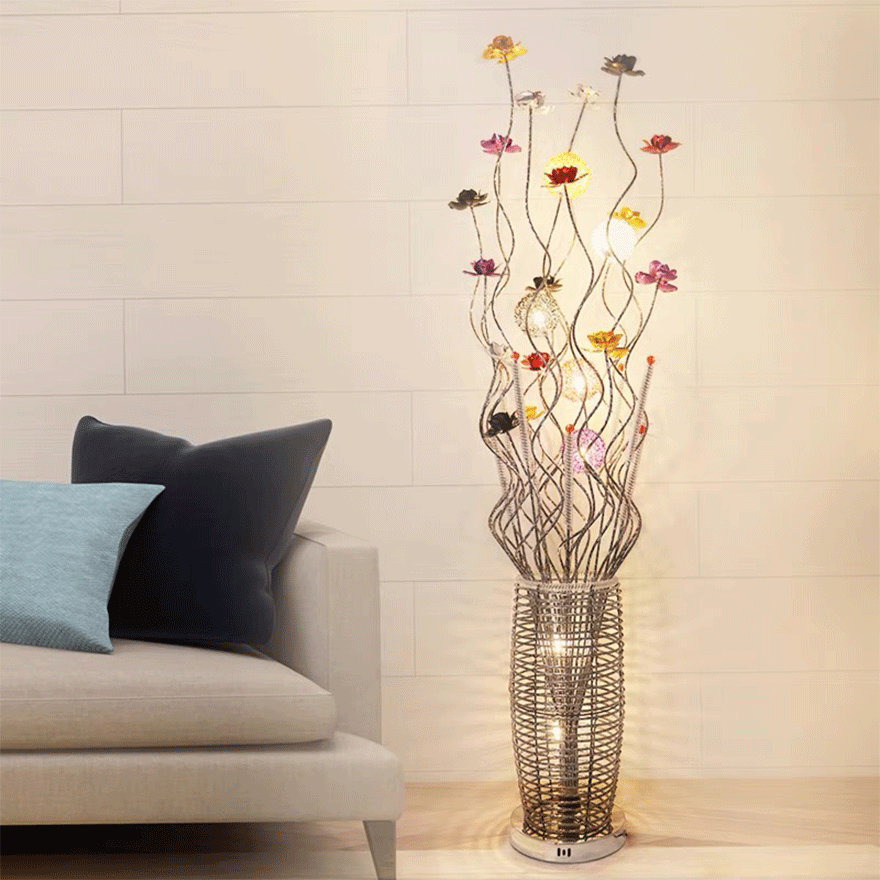 Art Deco Metal  Flower Vase Living Room Floor Lamp, Multicolor