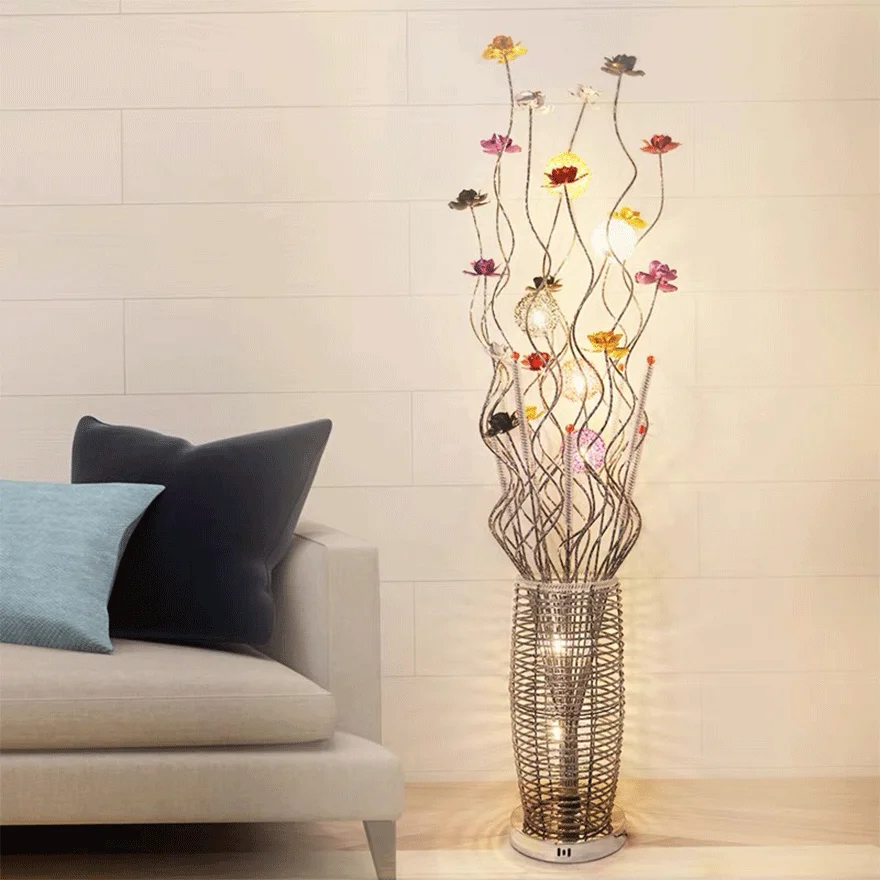 Art Deco Metal  Flower Vase Living Room Floor Lamp, Multicolor