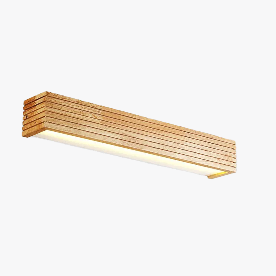 Natural Wooden And Acrylic Rectangular Living Room Wall Lamp, Natural Wood