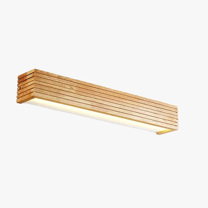 Natural Wooden And Acrylic Rectangular Living Room Wall Lamp, Natural Wood