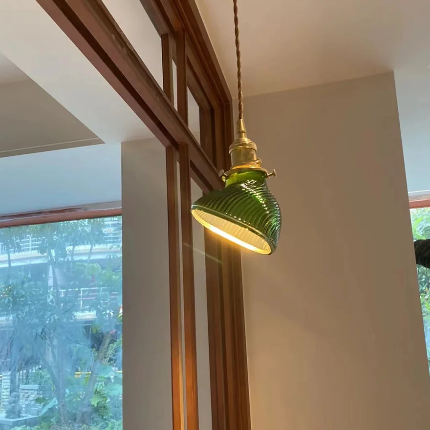 Designer Metal And Glass Uneven Dining Room Pendant Light, Green