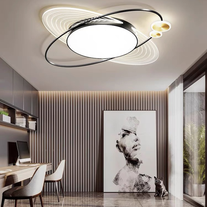 Modern Metal Annular And Elliptical Living Room Ceiling Light, Black/Gold