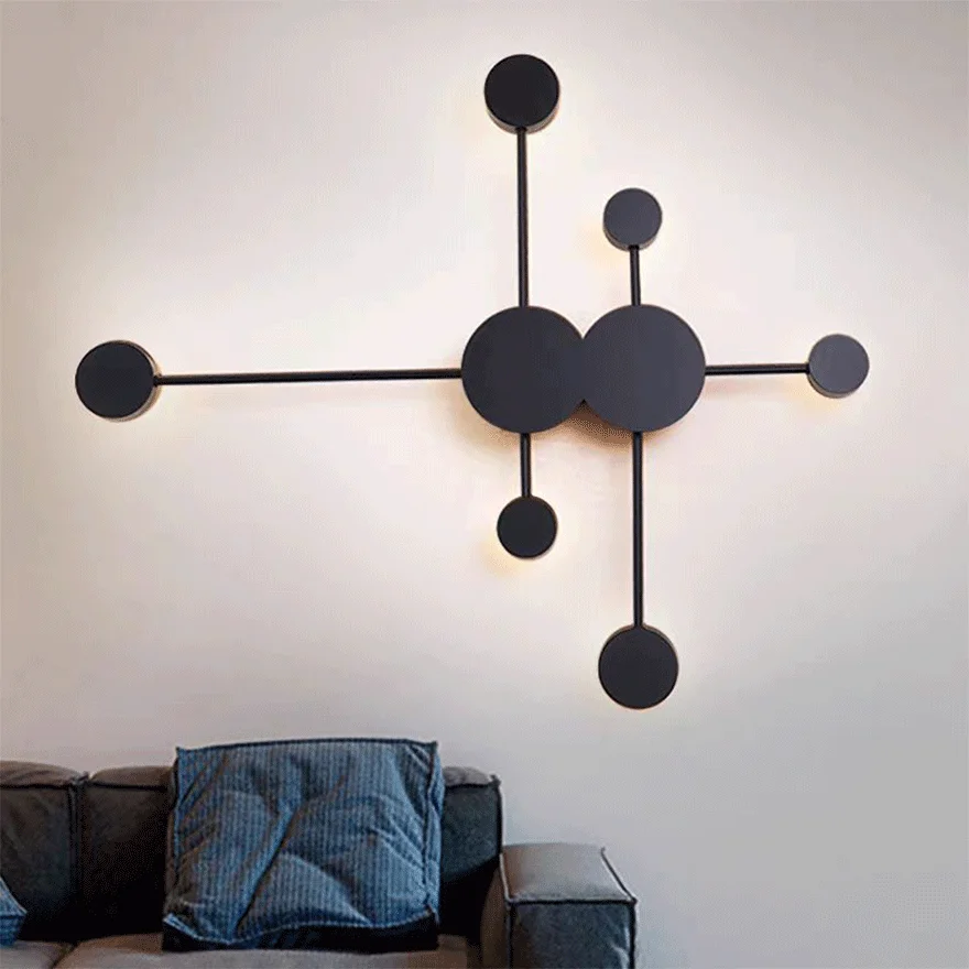 Modern Metal Round Living Room Wall Lamp, Black