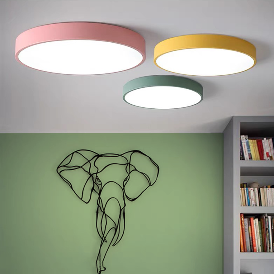 Morandi Metal And Acrylic Round Children’s Room Ceiling Light, Blue/Green/Grey/Pink/Yellow