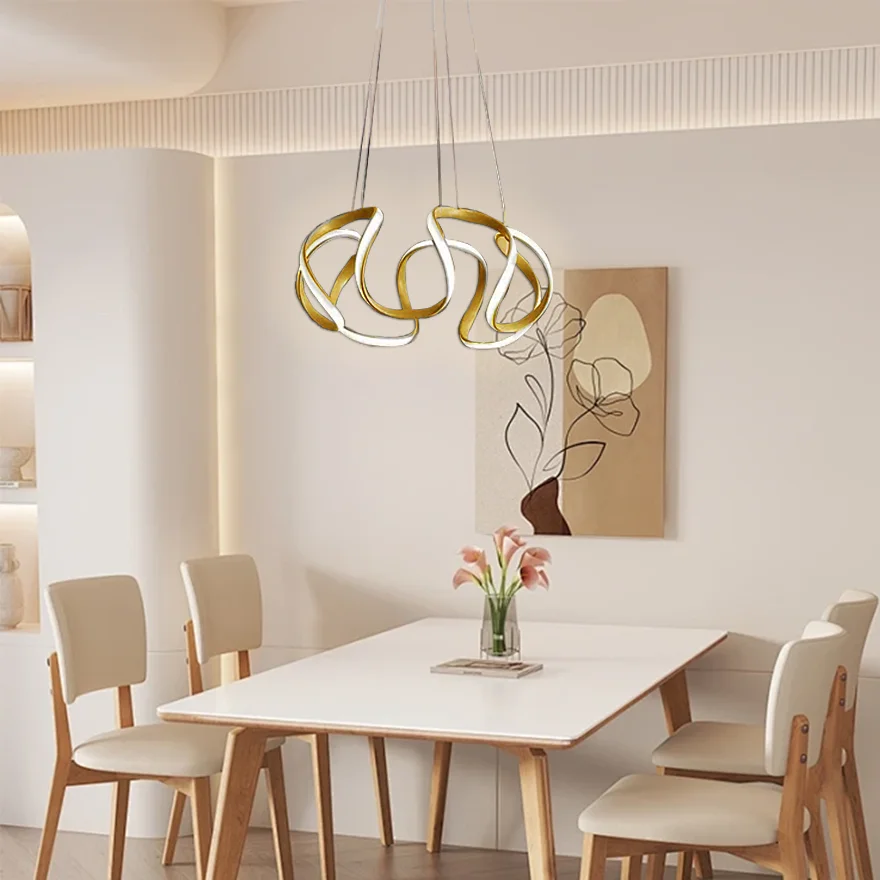 Modern Metal And Acrylic Wave Dining Room Pendant Light, Brown/Gold/Gray