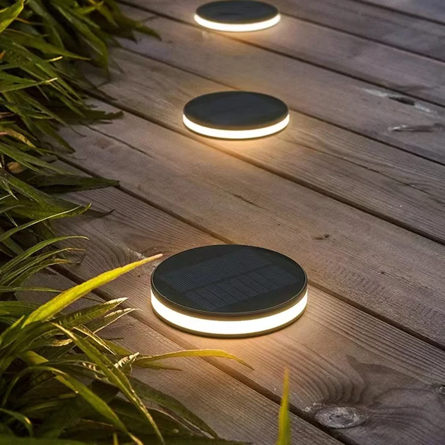 Minimalist Metal And Acrylic Round Outdoor Deck & Step/Ground Light, Black