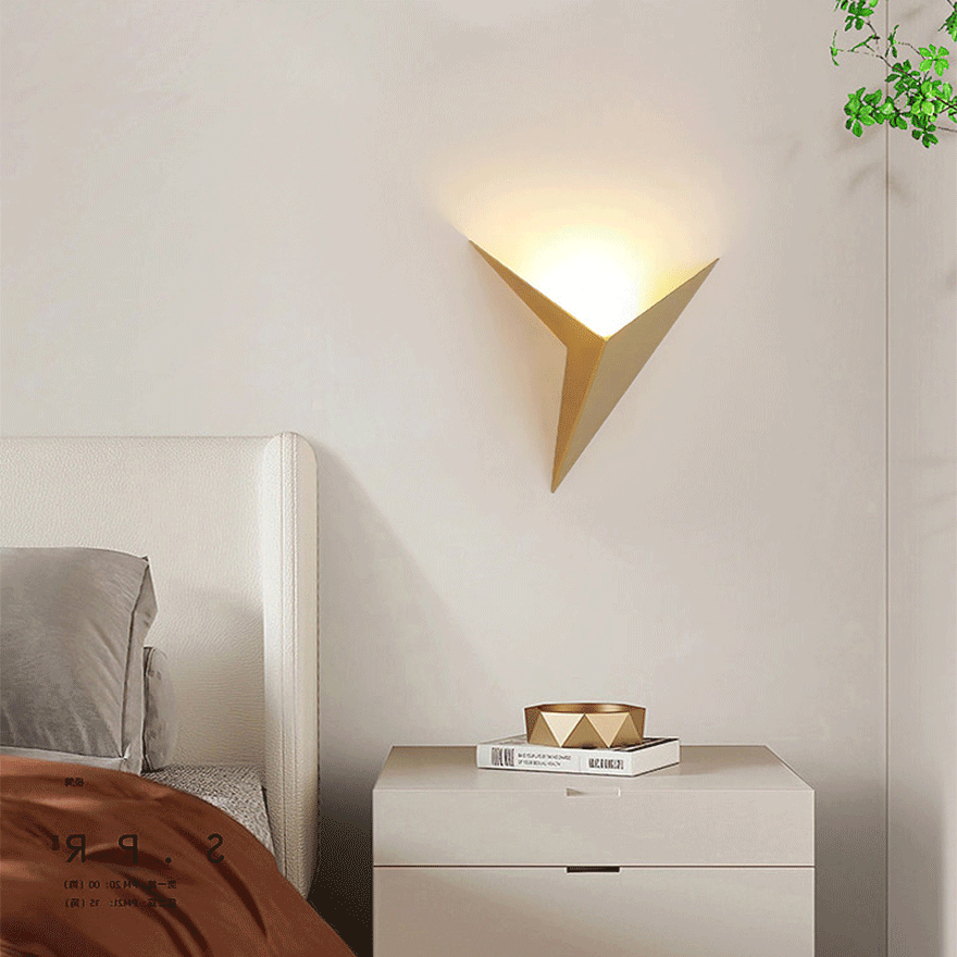 Modern Metal Triangles Indoor Wall Lamp, Black/White/Gold