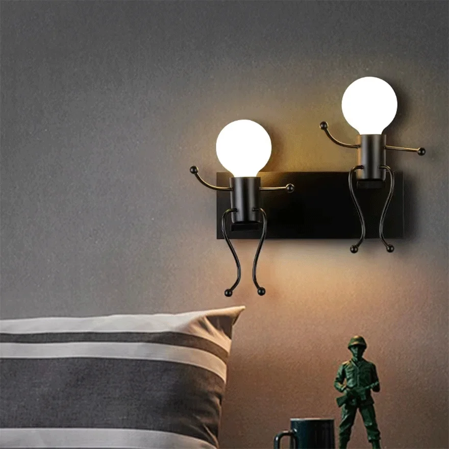 Art Deco Metal Man Bedroom Wall Lamp, Black/White