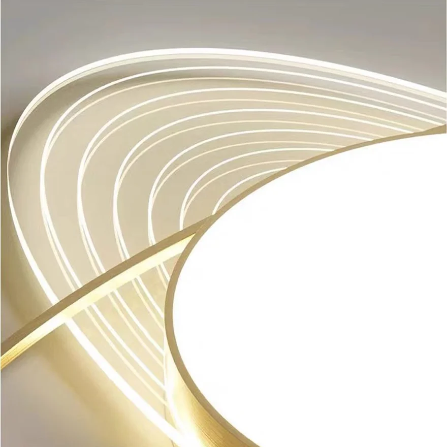 Modern Metal Annular And Elliptical Living Room Ceiling Light, Black/Gold