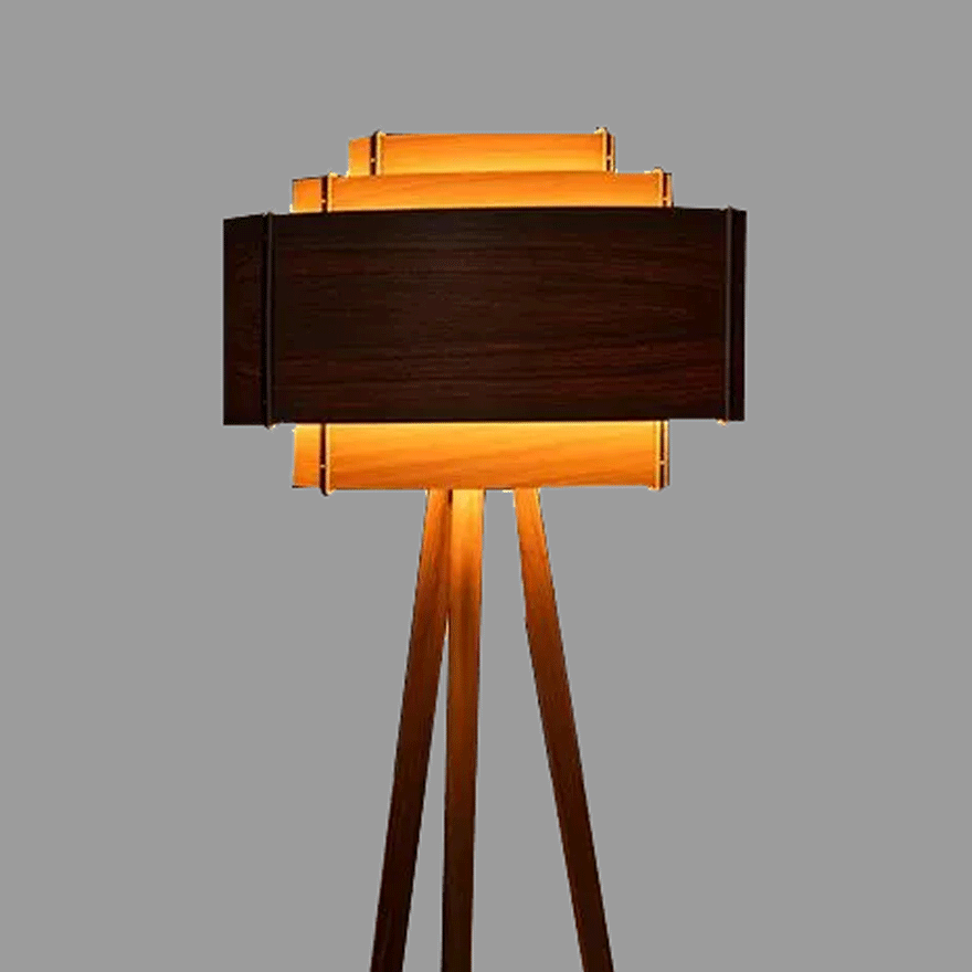 Modern Solid Wood Tripod  Living Room Floor Lamp, Brown