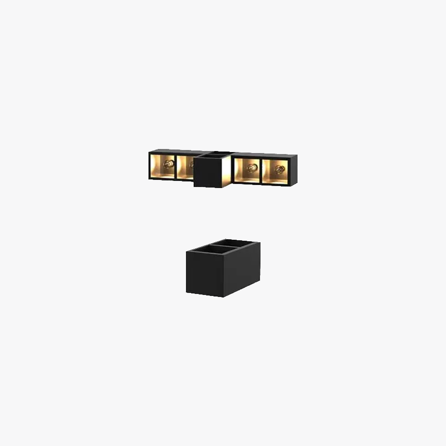 Modern  Metal And Glass Cube Outdoor Wall Lamp, Black