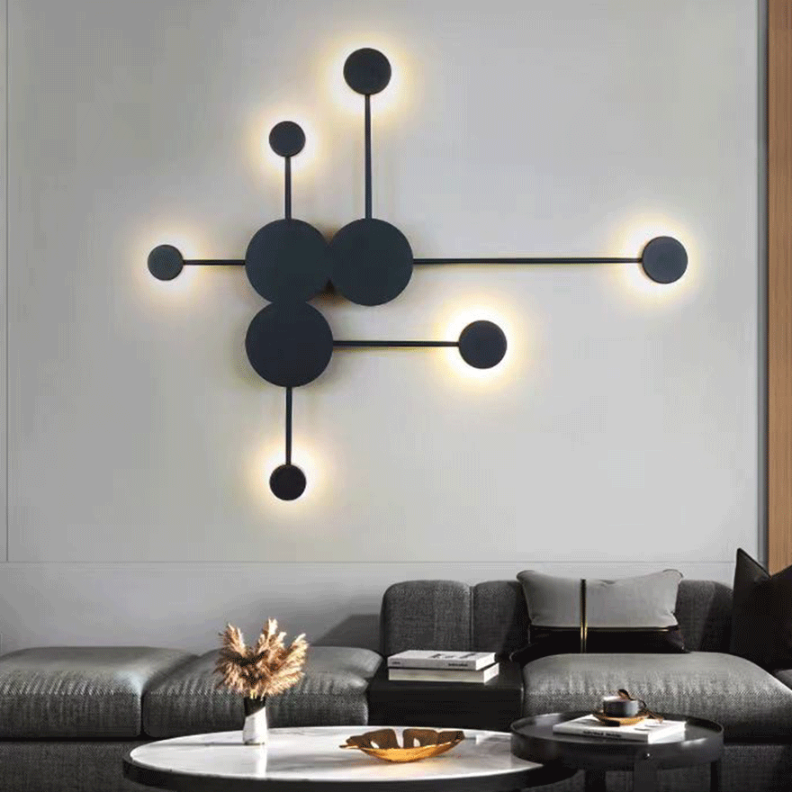 Modern Metal Round Living Room Wall Lamp, Black