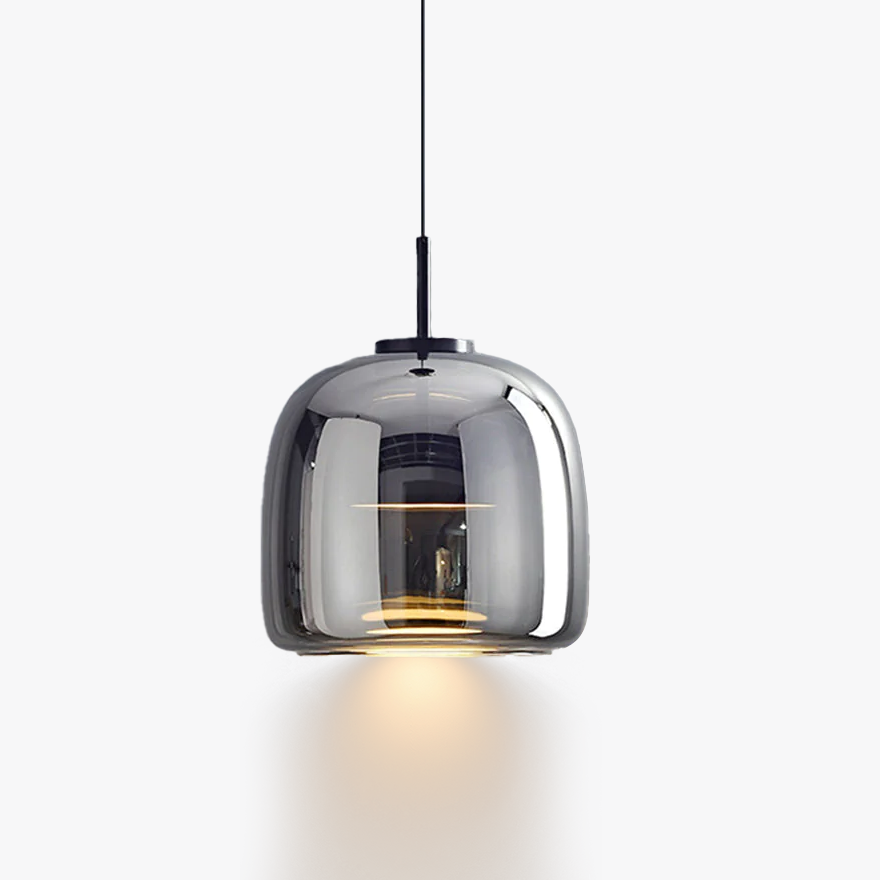 Classical Metal And Glass Drum Living room Pendant Light, Amber/Clear/Smoky Grey, Adjustable