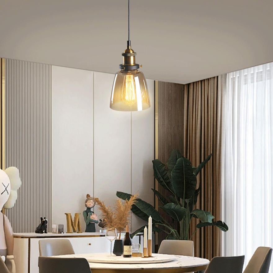 Modern Metal And Glass Geometric Kitchen Pendant Light, Clear/Amber/Smoke Grey