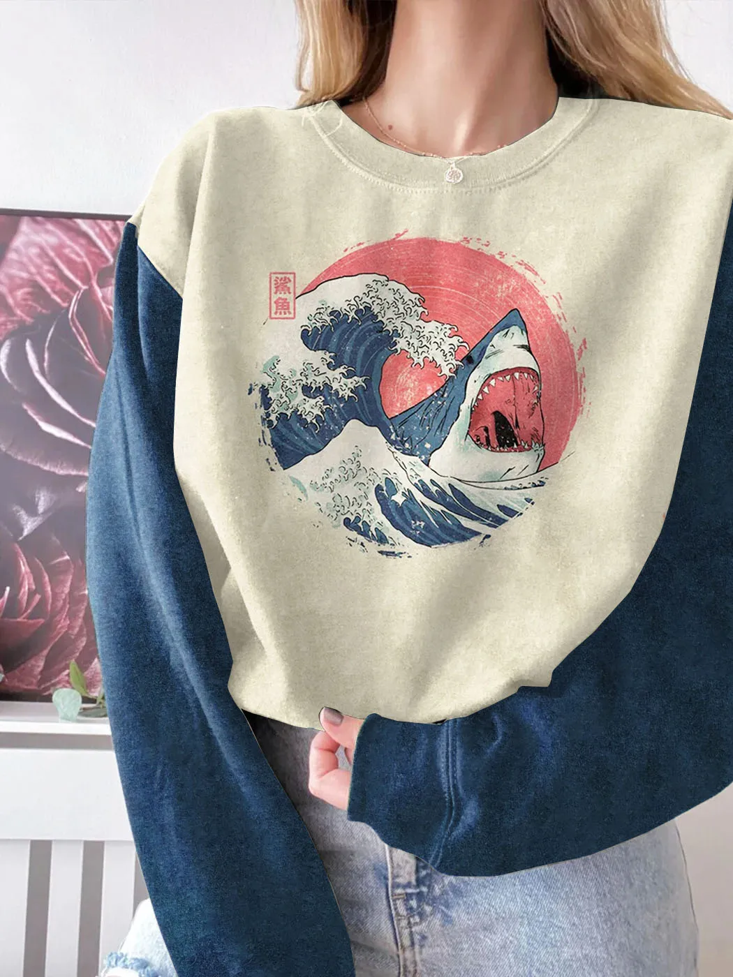 Japanese The Great Shark Art Vintage Sweatshirt