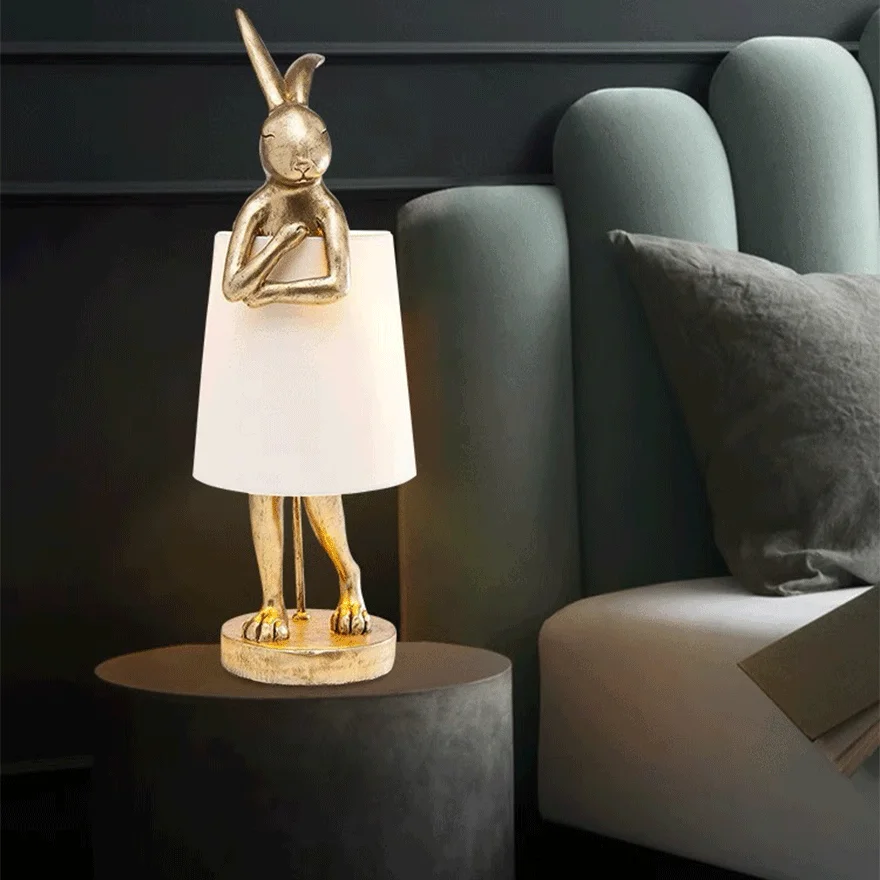 Nordic Resin Rabbit Children's Room Table Lamp, Gold/White | Liiffy