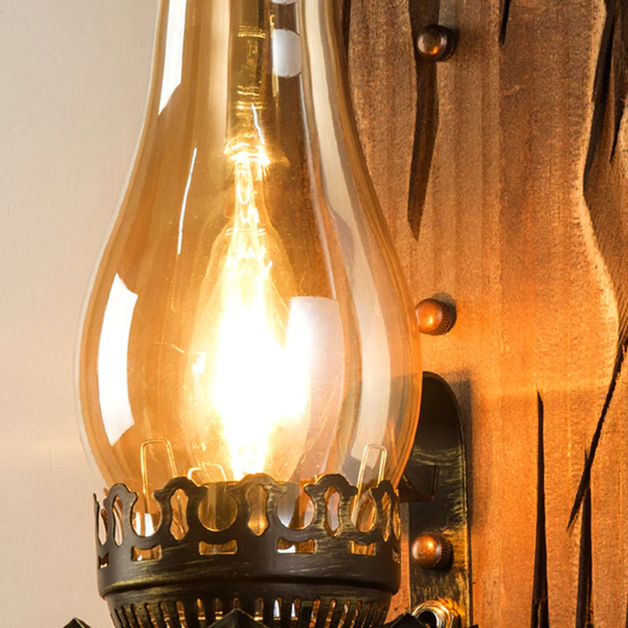 Retro Metal And Wooden Bottle Passage Wall Lamp, Black/Clear