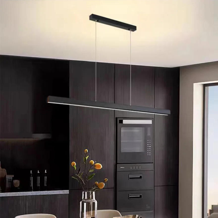 Minimalist Metal And Acrylic Linear Dinning Room Pendant Light, Black/White