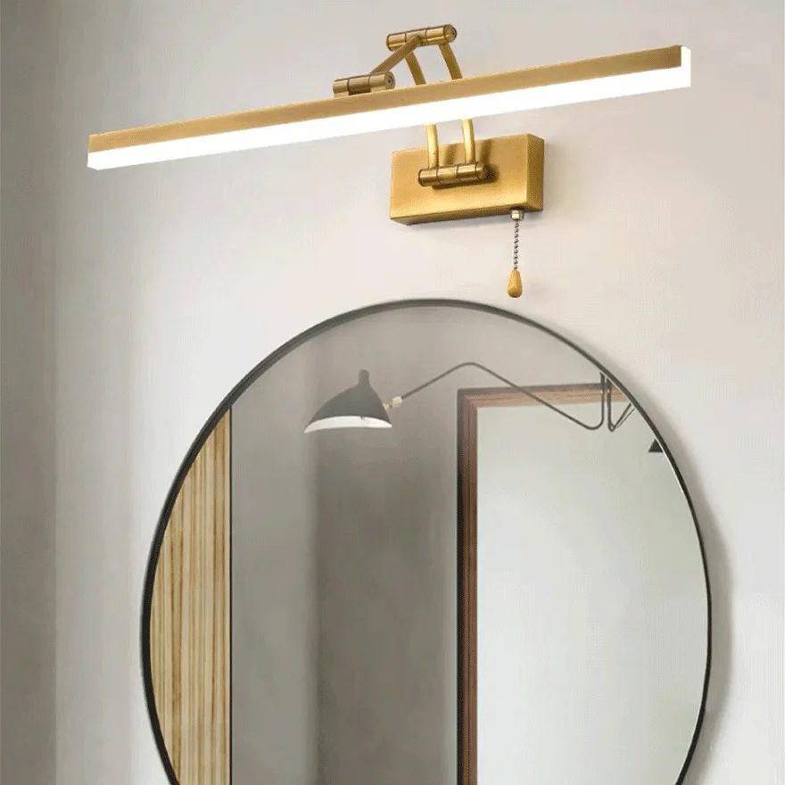 Modern Metal And Acrylic Strip Bathroom Mirror Front Wall Lamp, Black/Gold, Trichromatic Light