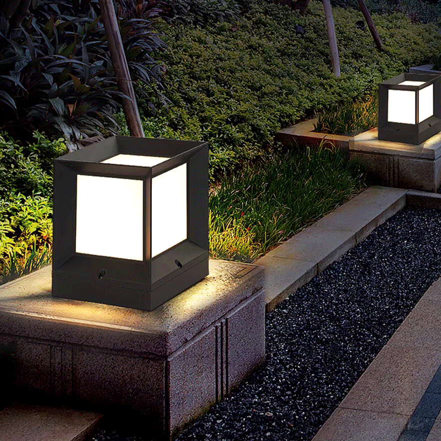 Minimalist Metal And Acrylic Rectangular Outdoor Pillar Light, Black