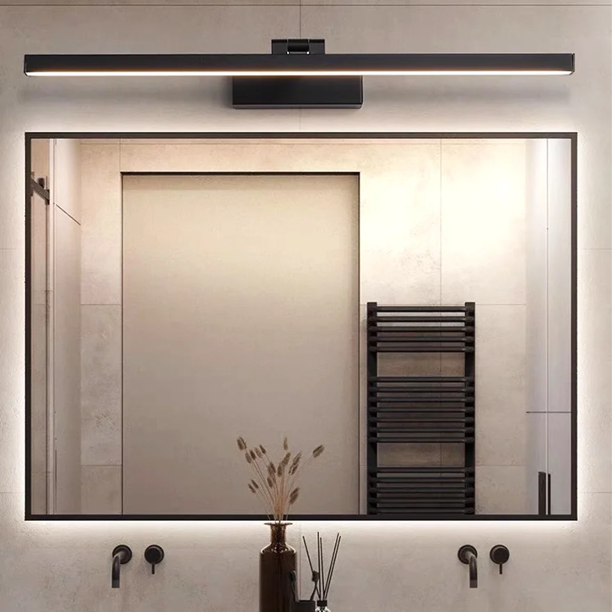 Modern Metal Strip Bathroom Mirror Front Wall Lamp, Black/White/Brown