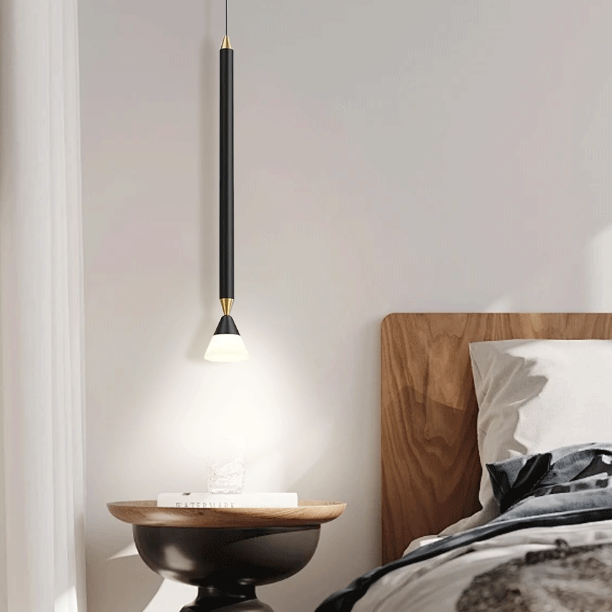 Modern Metal Linear Bedroom Chandelier Pendant Light, Black/Gold, Trichromatic Light