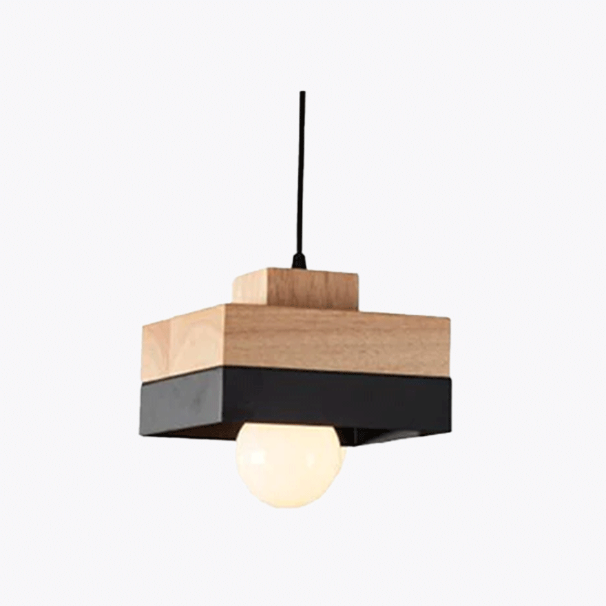 Morandi Metal And Wooden Square Kitchen Pendant Light, Black/White