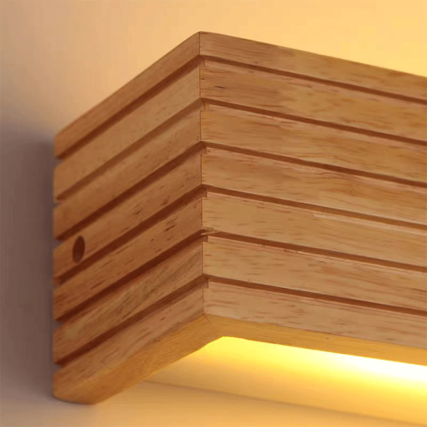 Natural Wooden And Acrylic Rectangular Living Room Wall Lamp, Natural Wood