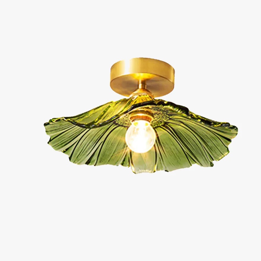 Retro Pure Copper And Glass Hooded Dining Room Ceiling Light, Clear/Green