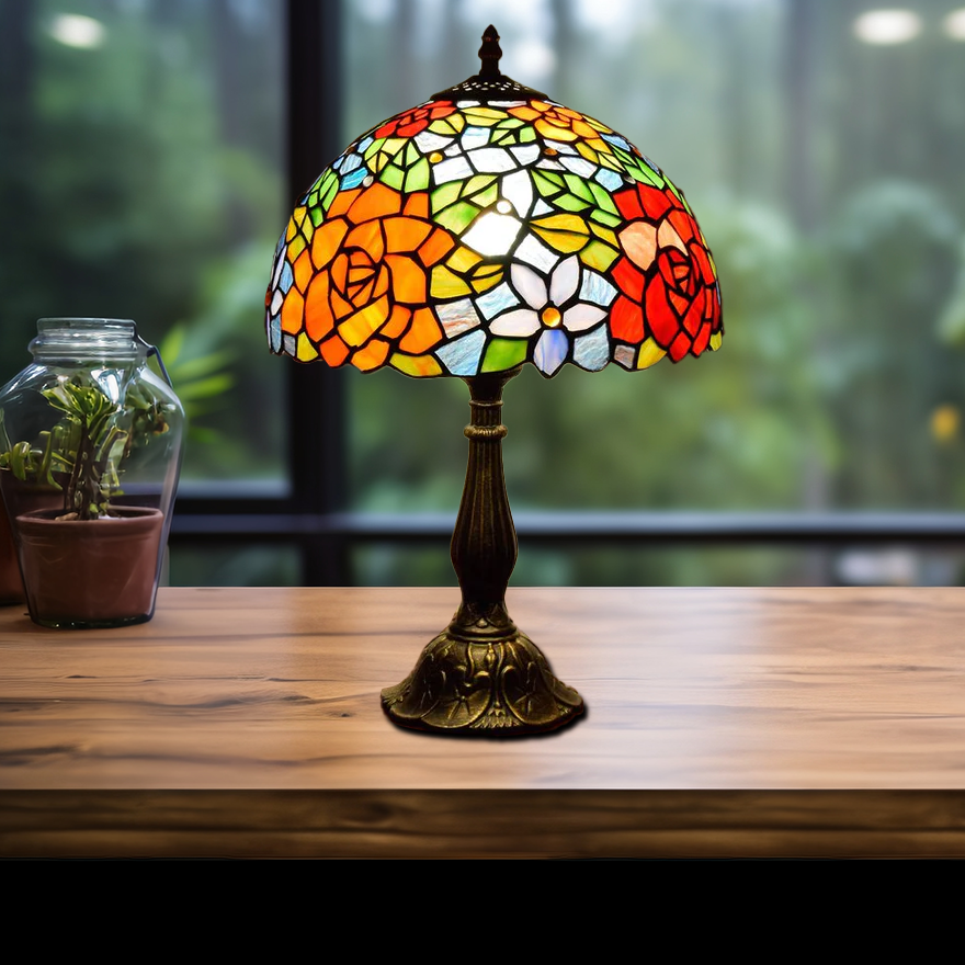 Art Deco Metal And Glass Dome Bedroom Table Lamp, Multicolor | Liiffy