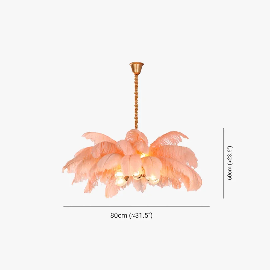 Art Deco Copper And Feather Cluster Bedroom Pendant Light, 8 Color