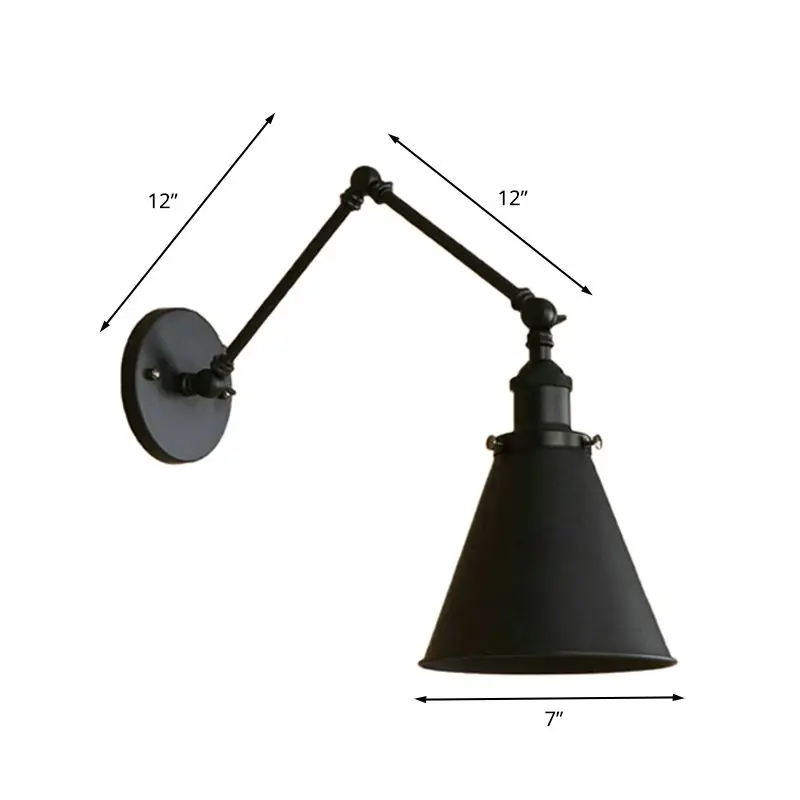 Retro Metal Conical Study Room Wall Lamp, Black/Brown