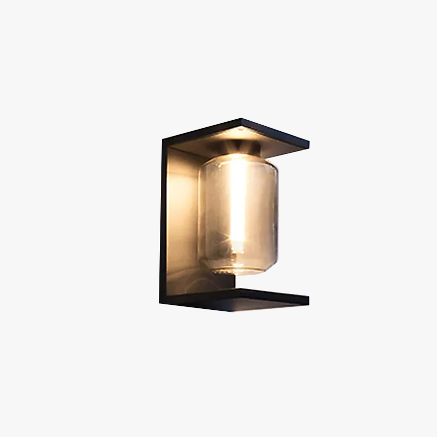 Modern Metal And Glass Lantern Outdoor Wall Lamp, Black/Grey