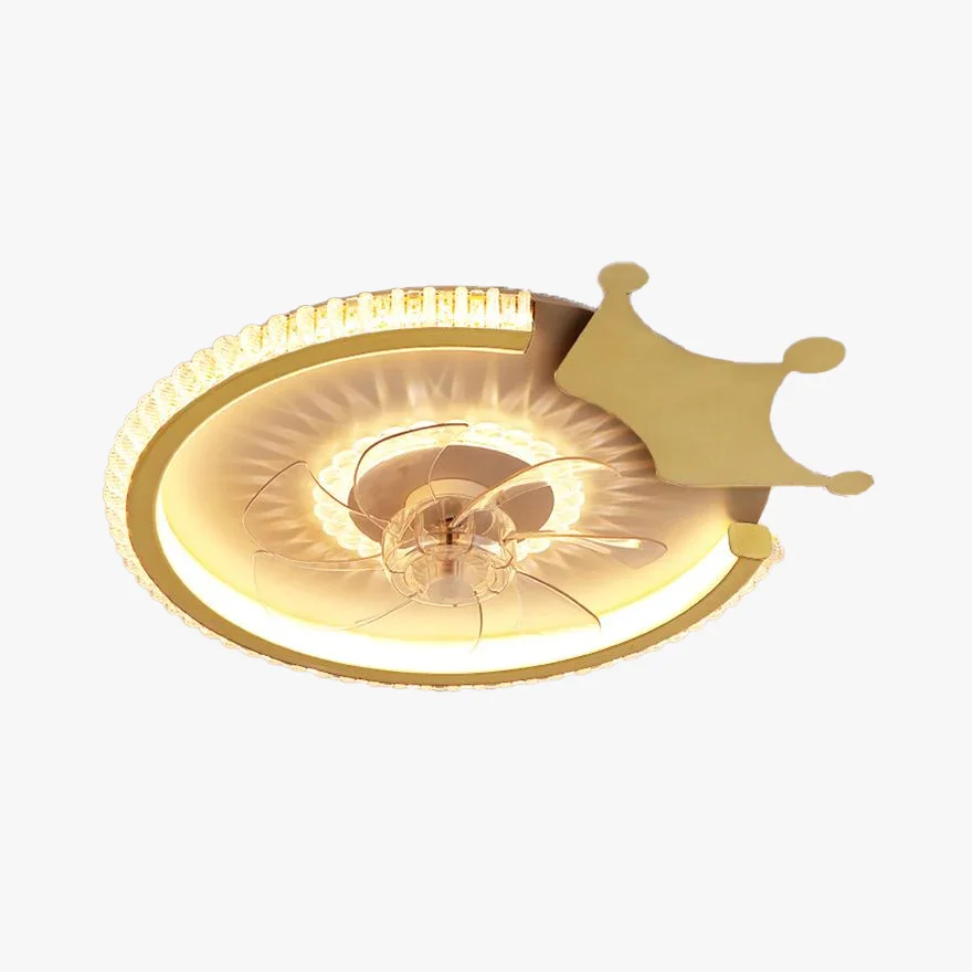 Modern Metal And Acrylic Round Living Room Ceiling Fan with Light, Gold/Silver, Trichromatic Light