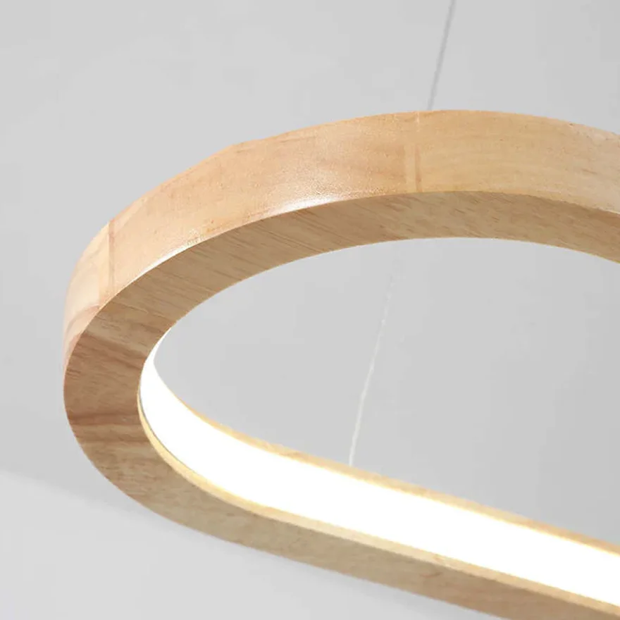 Modern Wooden And Acrylic Annular Dining Room Pendant Light, Natural Wood