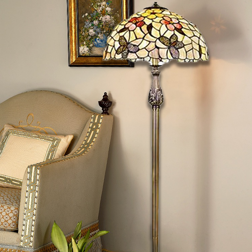 Art Deco  Metal And Glass Butterfly And Flower Children's Room Floor Lamp, Brass