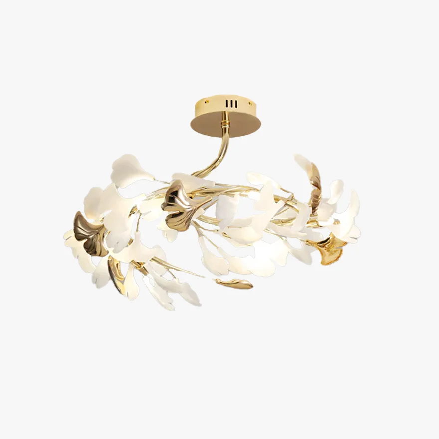 Designer Ceramic And Metal Petal Shaped Dining Room Ceiling Light, Gold-White