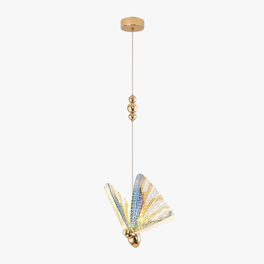 Art Deco Metal And Acrylic Butterfly Children's Room Pendant Light, Multicolor/Gold