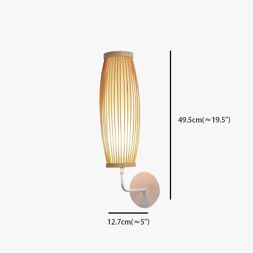 Unusual Bamboo Cylindrical Living Room Wall Lamp, Brown